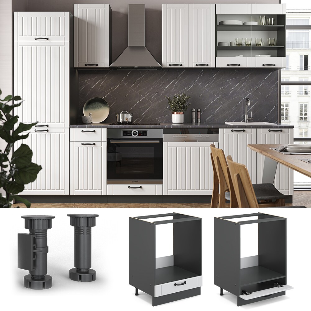 Vicco Herdumbauschrank 60 cm FAME Line K&uuml;chenschrank K&uuml;chenzeile Landhaus Wei&szlig; Anthrazit - Bild 1