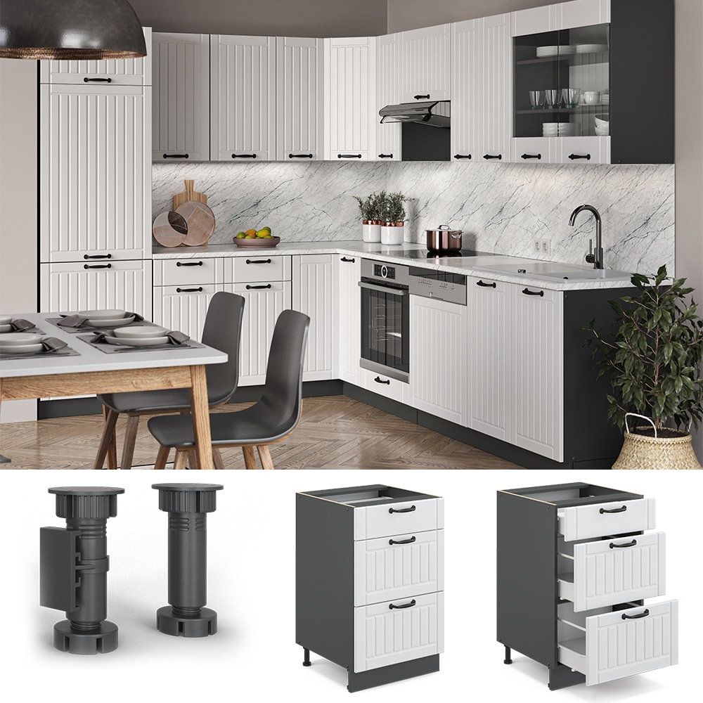 Vicco Schubunterschrank 50 cm FAME Line K&uuml;chenschrank K&uuml;chenzeile Landhaus Wei&szlig; Anthrazit - Bild 1