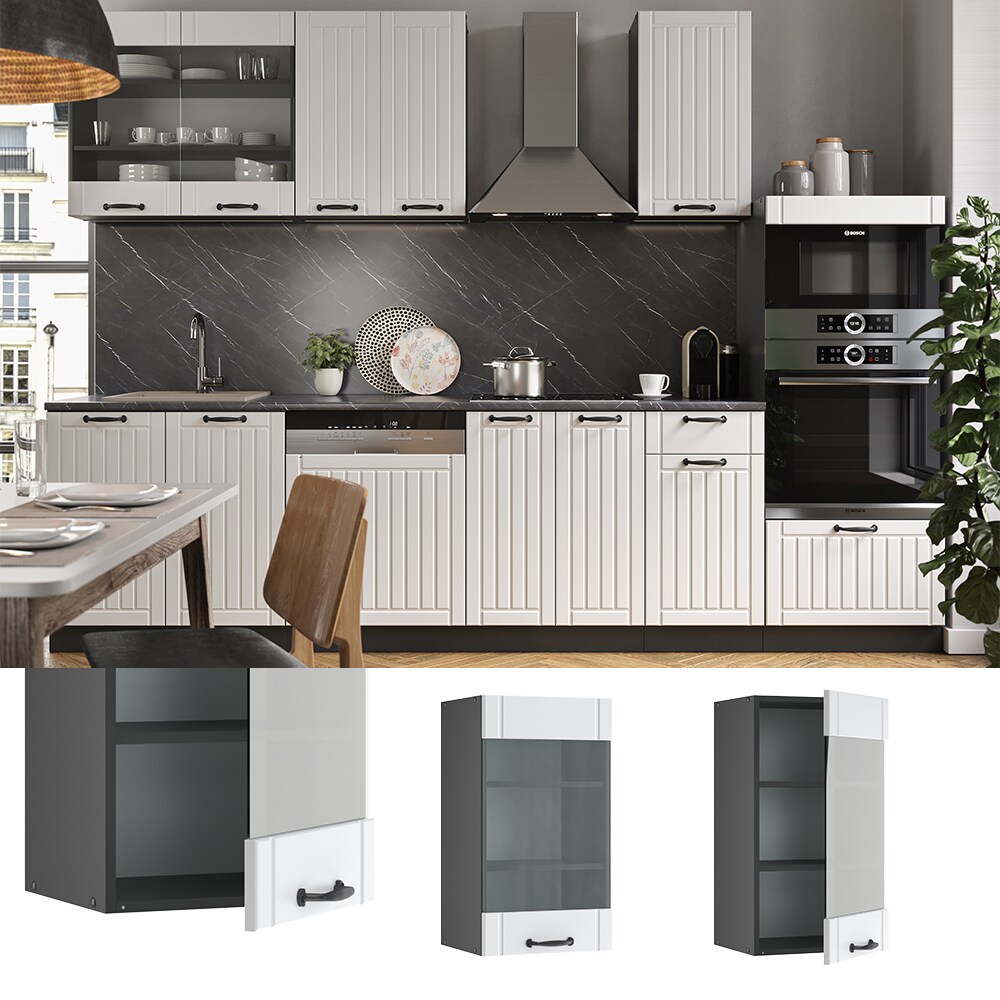 Vicco H&auml;ngeglasschrank 40 cm FAME Line K&uuml;chenschrank K&uuml;chenzeile Landhaus Wei&szlig; Anthrazit - Bild 1