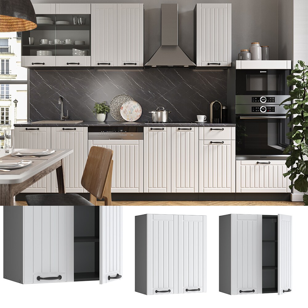 Vicco H&auml;ngeschrank 60 cm FAME Line K&uuml;chenschrank K&uuml;chenzeile Landhaus Wei&szlig; Anthrazit - Bild 1