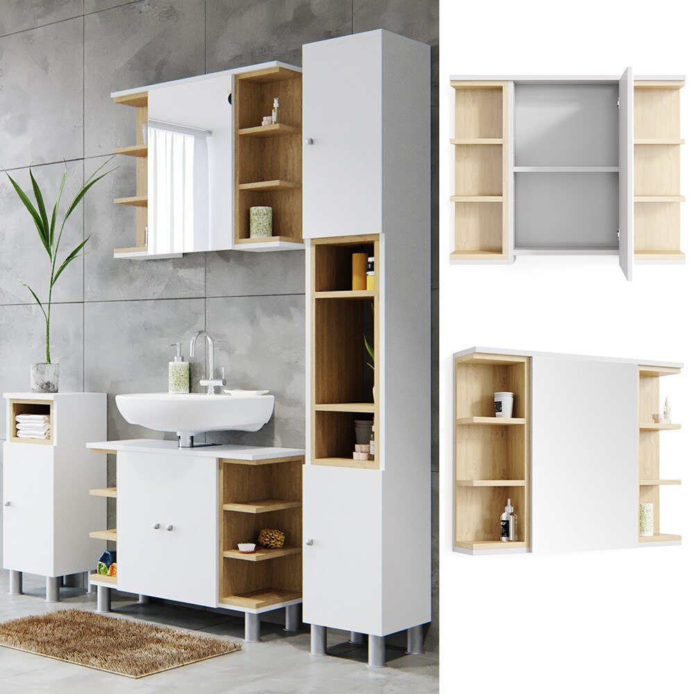 Vicco Spiegelschrank Aquis Spiegel Badspiegel Wandspiegel Bad Eiche Weiß
