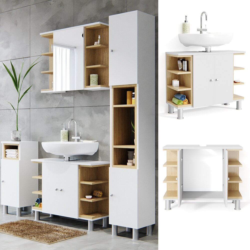 Vicco Waschbeckenunterschrank Aquis Waschtisch Unterschrank Eiche  Wei&szlig; - Bild 1