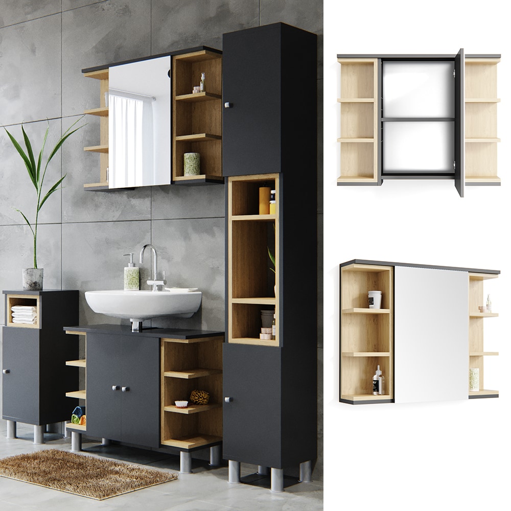 Vicco Spiegelschrank Aquis Spiegel Badspiegel Wandspiegel Bad Eiche Anthrazit - Bild 1