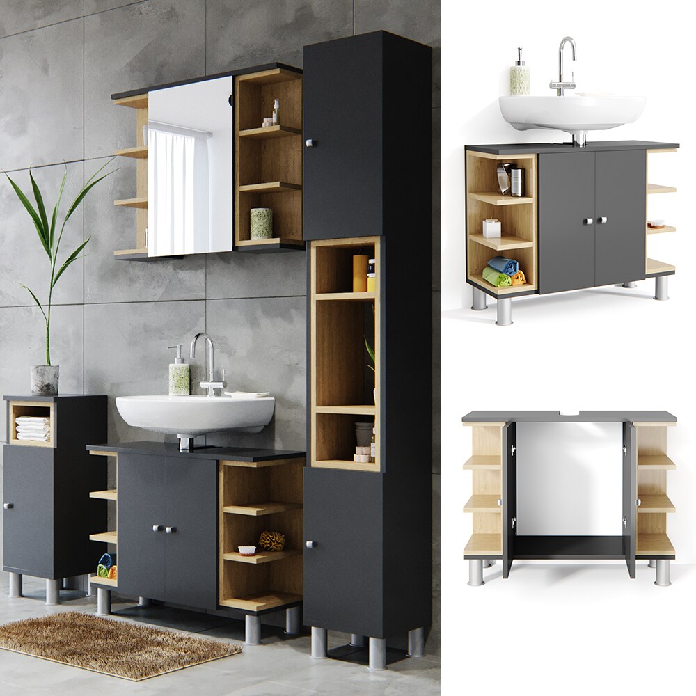 Vicco Waschbeckenunterschrank Aquis Waschtisch Unterschrank Eiche Anthrazit | 04251421921757