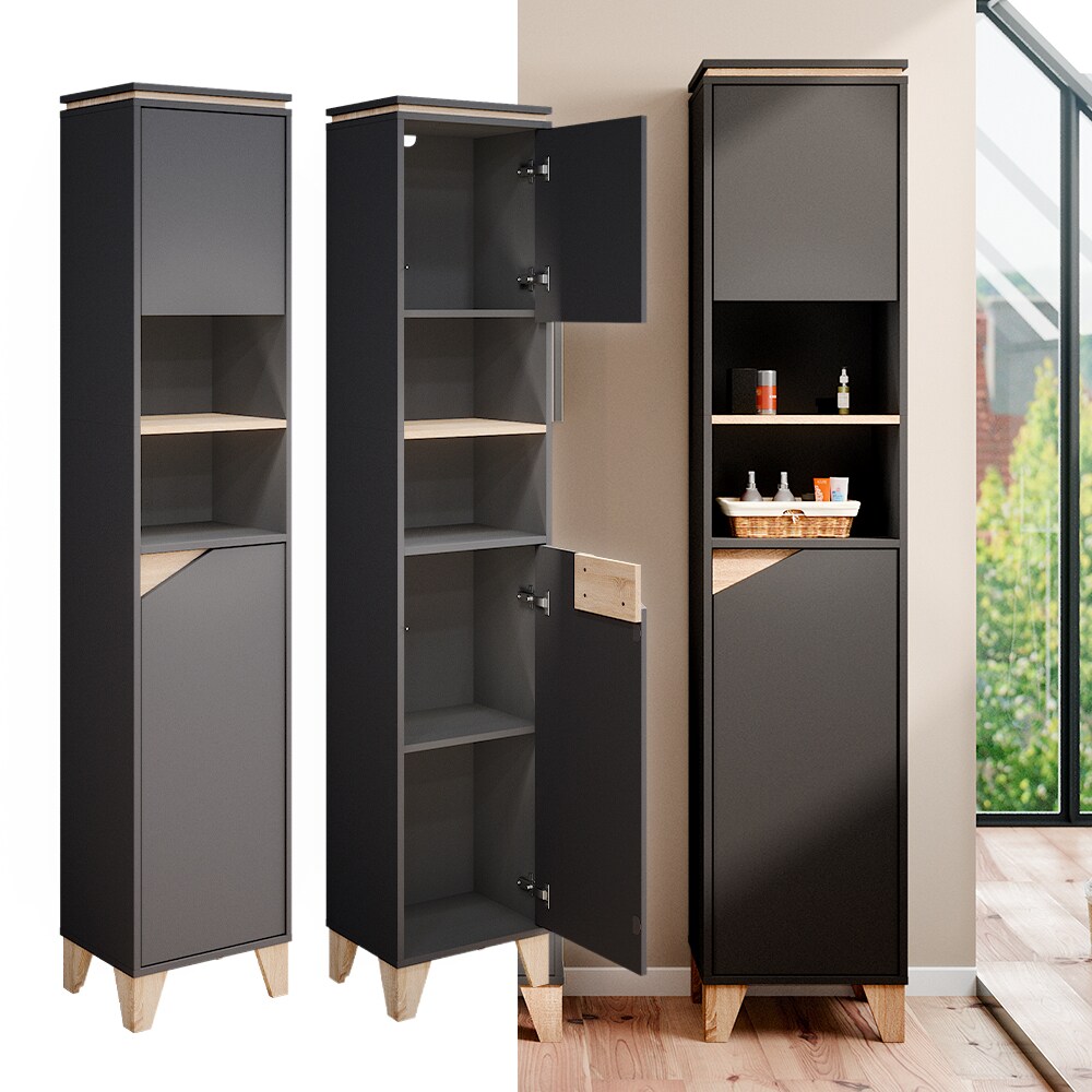 LIFEZEAL Bambus-Hochschrank Fürs Bad – 160 Cm, Mit Wäschekorb & 3 Offenen Fächern, Natur