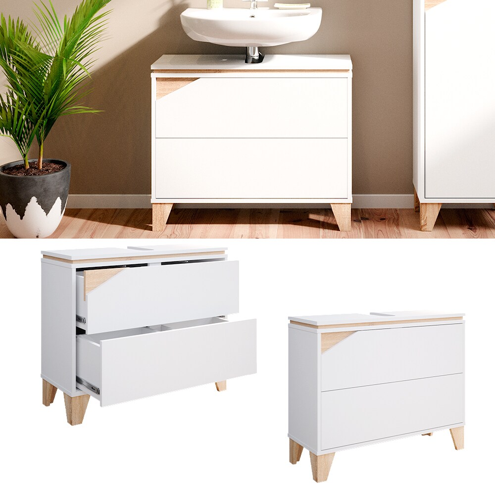 Vicco Waschtischunterschrank Waschbeckenunterschrank Luisa wei&szlig; Schubladen - Bild 1