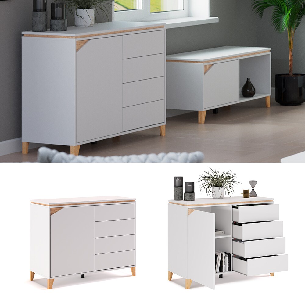 Vicco Kommode Anrichte Highboard Luisa wei&szlig; 4 Schubladen Sideboard Regal Holz - Bild 1