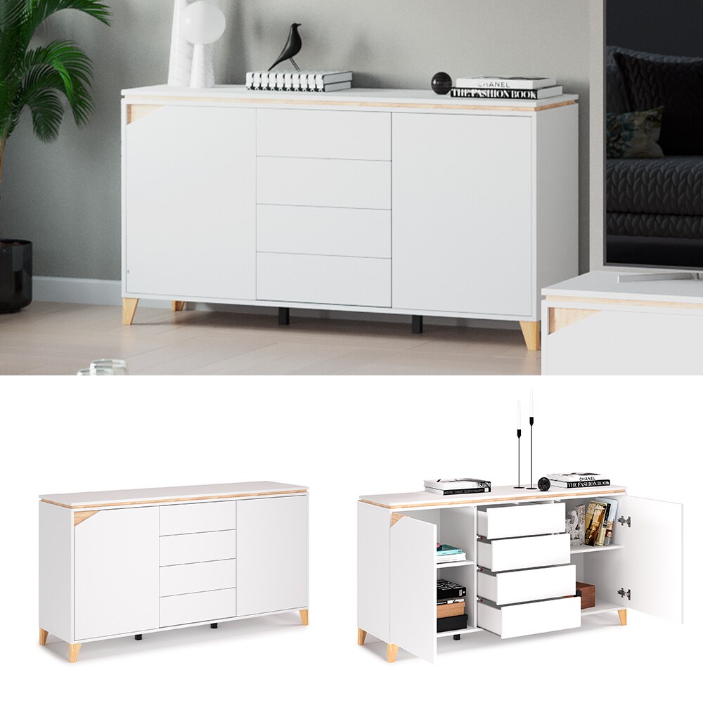Vicco Sideboard Kommode Anrichte Luisa wei&szlig; 4 Schubladen 2 T&uuml;ren Highboard Regal - Bild 1