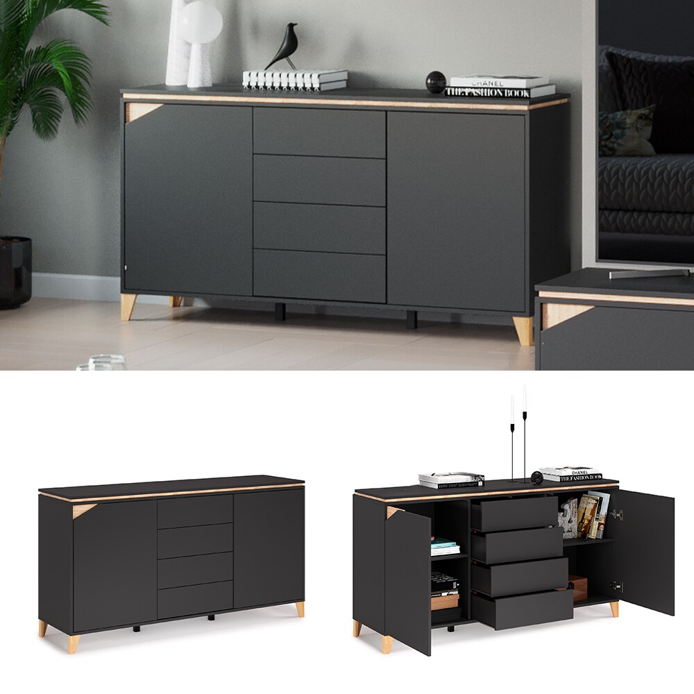 Vicco Sideboard Kommode Anrichte Luisa anthrazit 4 Schubladen 2 T&uuml;ren Highboard - Bild 1