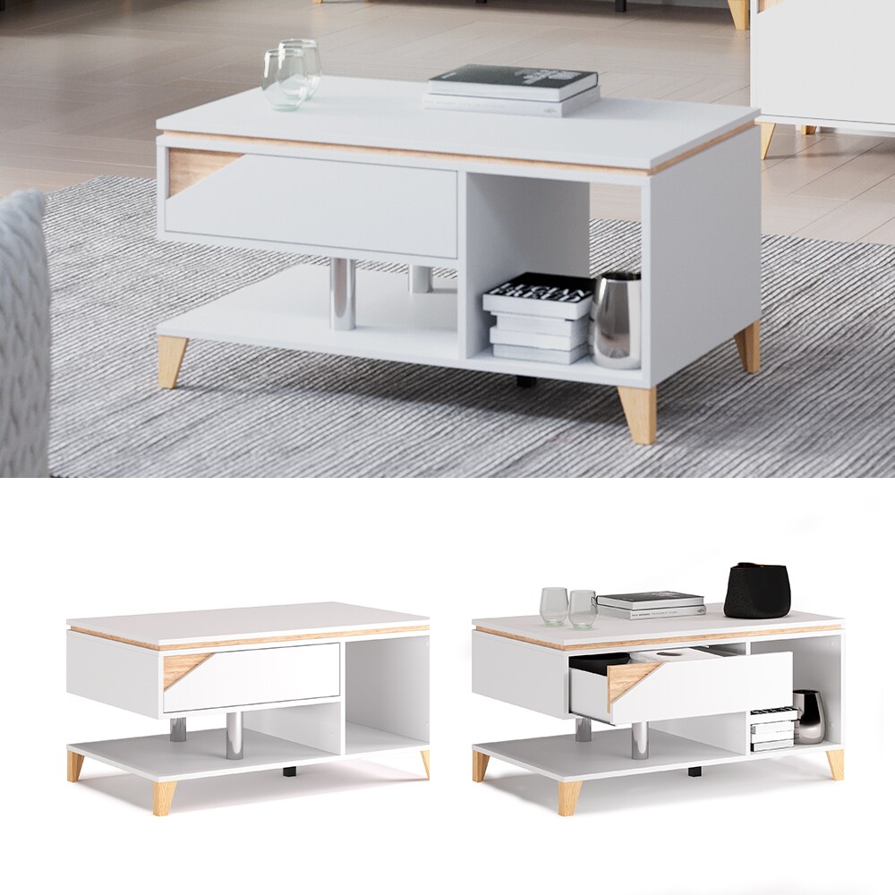 Vicco Couchtisch Sofatisch mit Schublade Luisa wei&szlig; 100x60cm Kaffeetisch Ablage - Bild 1