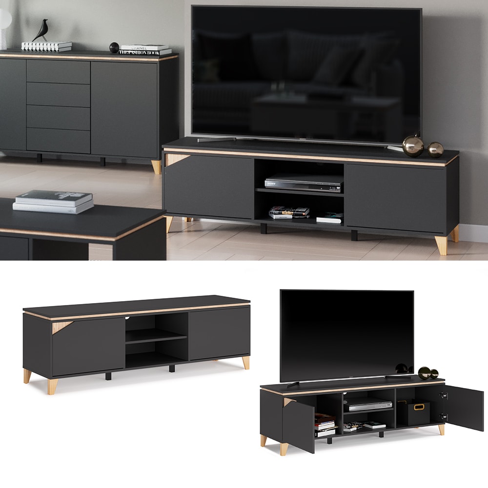 Vicco Lowboard TV-Schrank Sideboard Luisa anthrazit Fernsehschrank 160x45cm - Bild 1