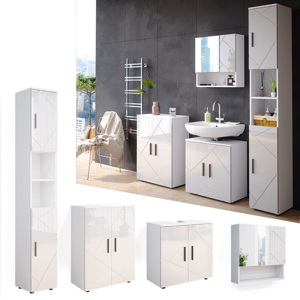 Vicco Badmöbel Set Spiegelschrank Hochschrank Unterschrank Irma Weiss Kommode