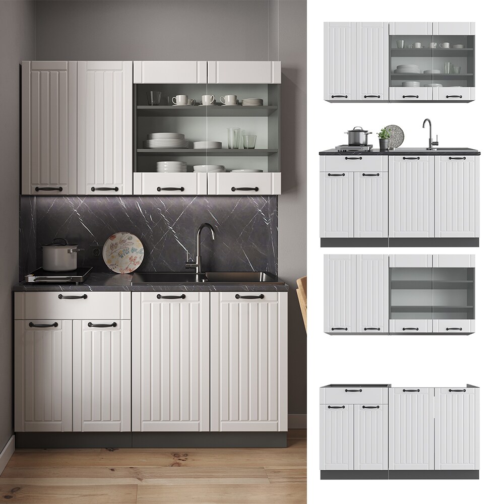 Vicco Küchenzeile Single Einbauküche Landhaus 140 cm Küchen Fame-Line Anthrazit