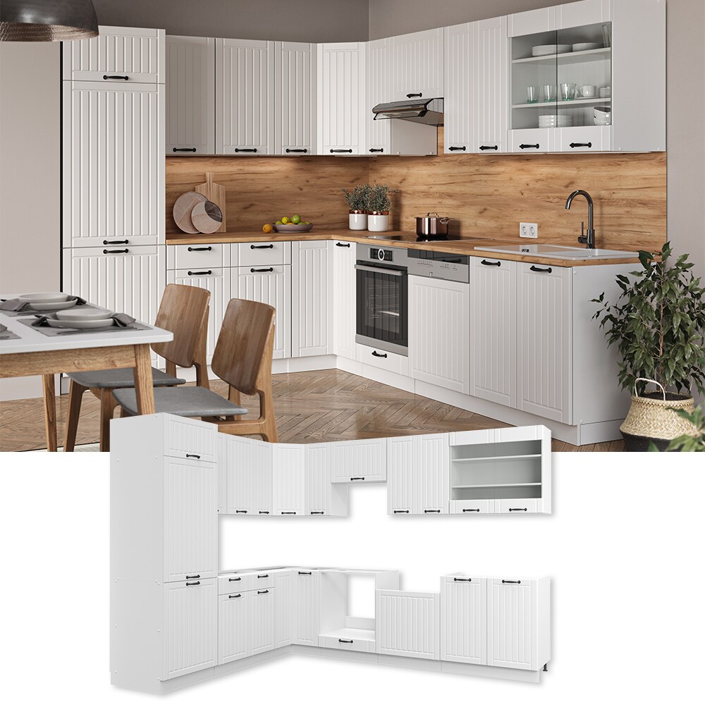 Vicco Küchenzeile Fame-Line Landhaus Eckküche Winkel Küche Einbau Weiß