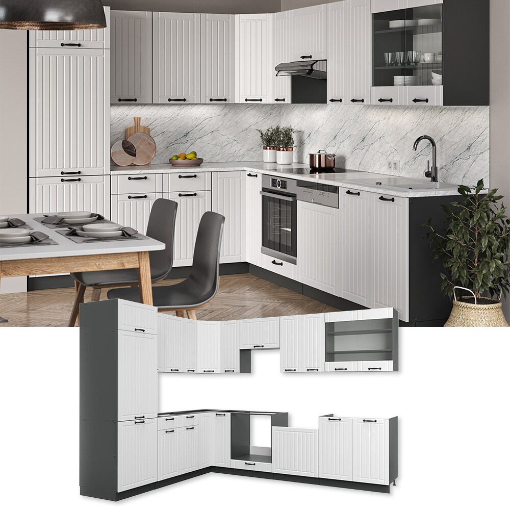 Vicco Küchenzeile Fame-Line Landhaus Eckküche Winkel Küche Einbau Anthrazit