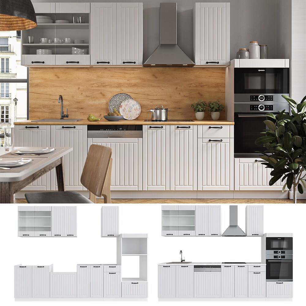 Vicco Küche Fame-Line 240 cm Küchenzeile Landhaus Küchenblock Einbau Weiß