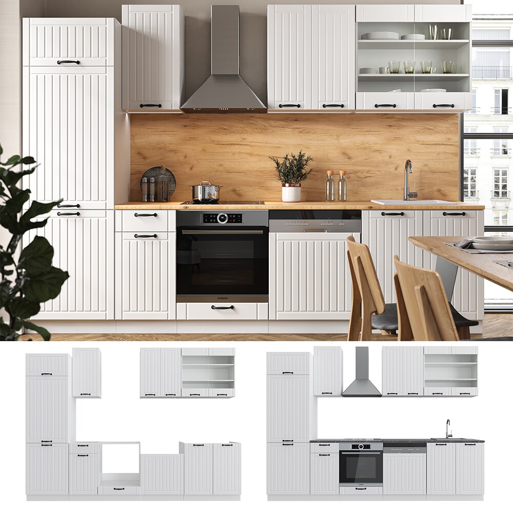 Vicco Küche Fame-Line 300 cm Küchenzeile Landhaus Küchenblock Einbau Weiß