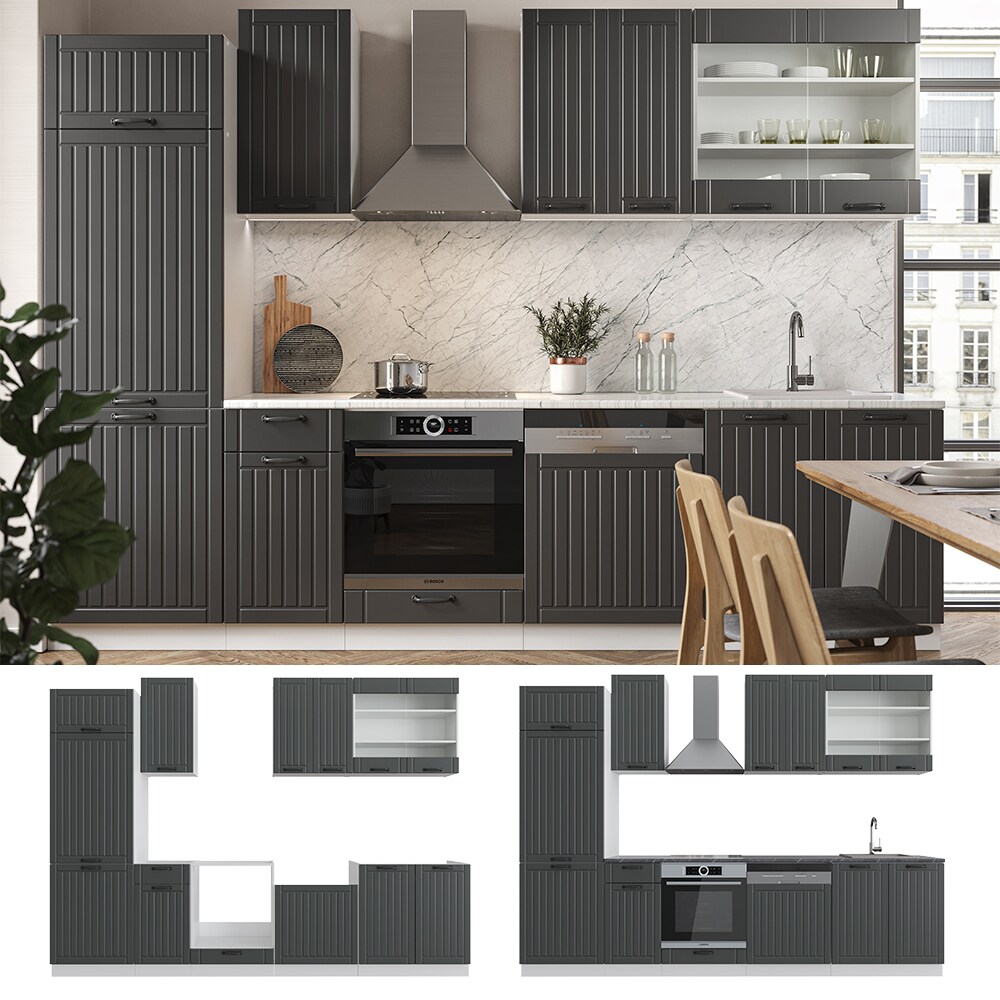 Vicco K&uuml;che Fame-Line 300 cm K&uuml;chenzeile Landhaus K&uuml;chenblock Einbau Anthrazit - Bild 1