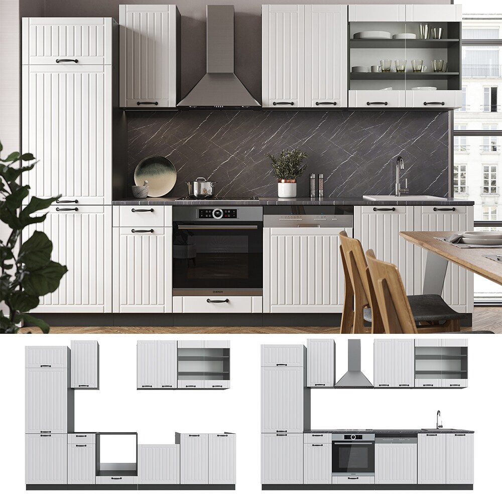Vicco Küche Fame-Line 300 cm Küchenzeile Landhaus Küchenblock Einbau Anthrazit