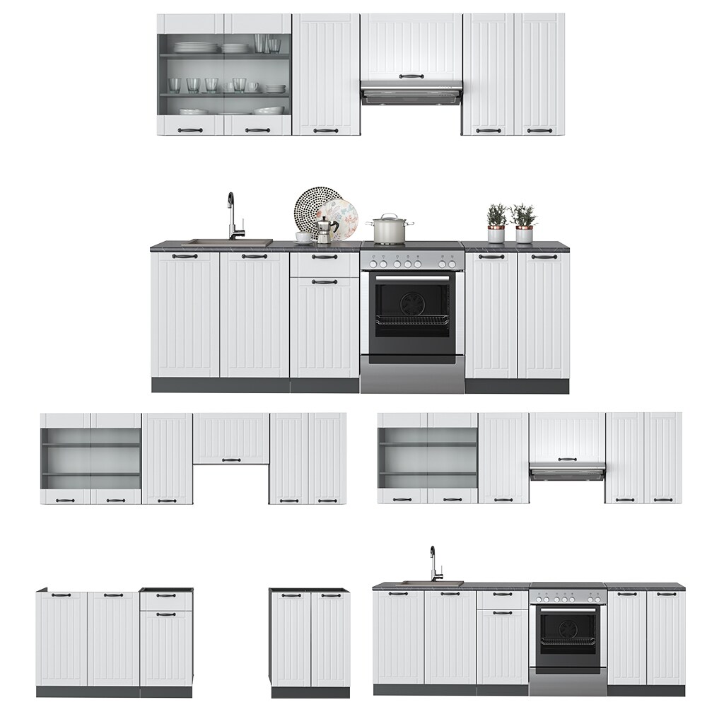 Vicco Küche Fame-Line 240 cm Küchenzeile Landhaus Küchenblock Einbau Anthrazit
