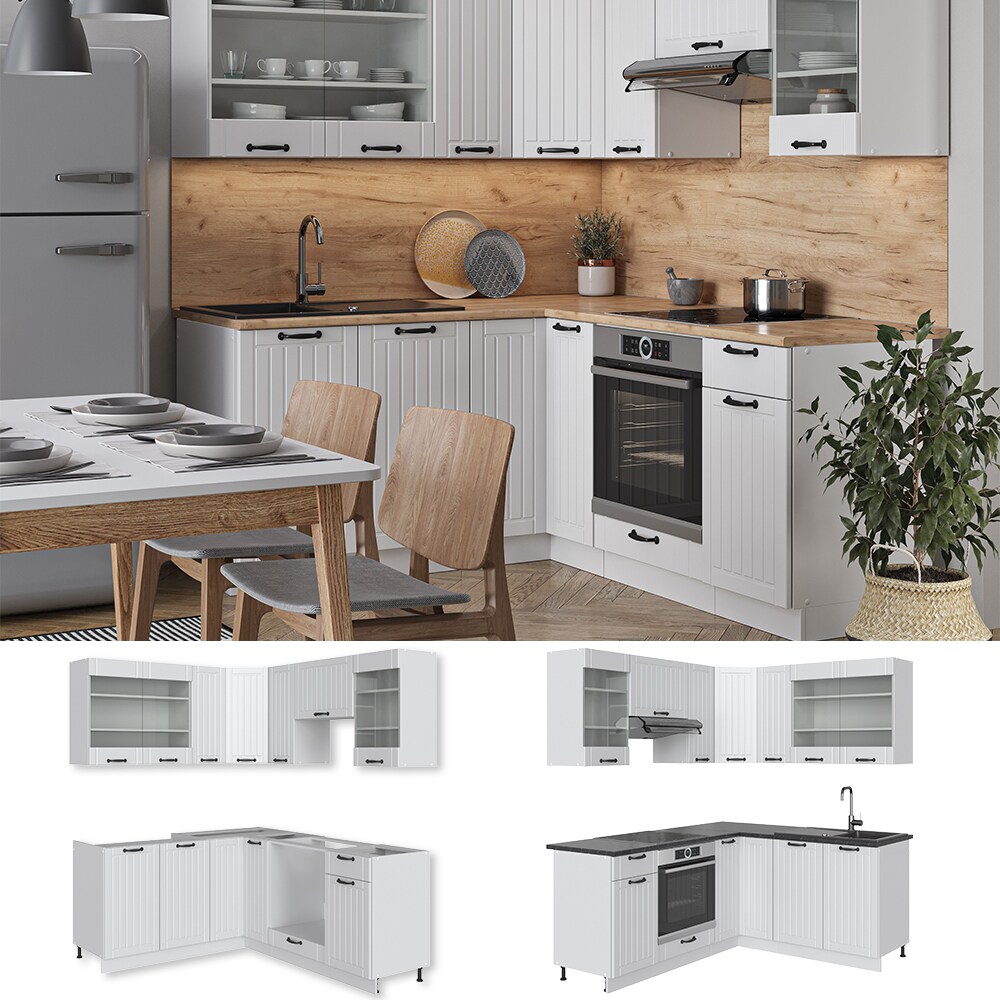Vicco Küchenzeile Fame-Line Landhaus Eckküche Winkel Küche Einbau Weiß