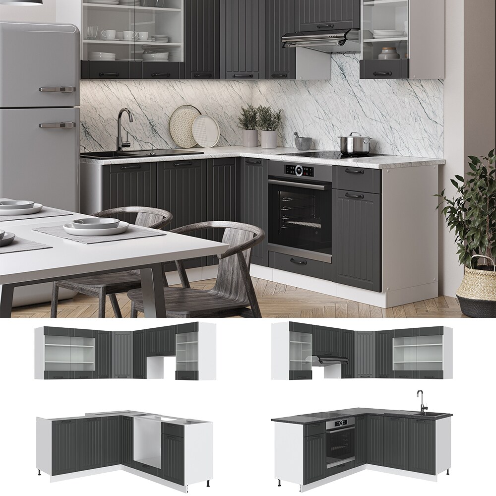 Vicco Küchenzeile Fame-Line Landhaus Eckküche Winkel Küche Einbau Anthrazit
