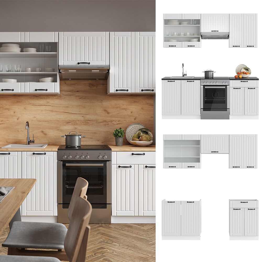 Vicco Küche Fame-Line 200 cm Küchenzeile Landhaus Küchenblock Einbau Weiß