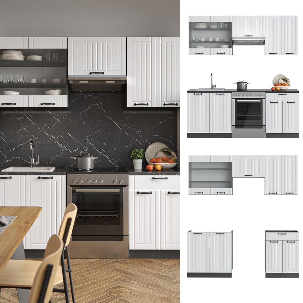 Vicco Küche Fame-Line 200 cm Küchenzeile Landhaus Küchenblock Einbau Anthrazit