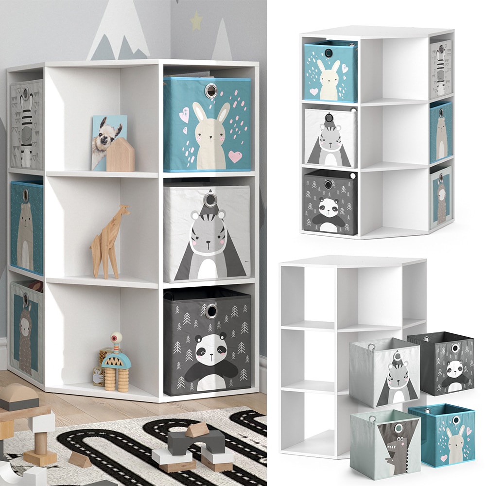 Vicco Kinderregal Eckregal Spielzeugablage Luigi Wei&szlig; mit Sitzbank Faltbox Comic - Bild 1