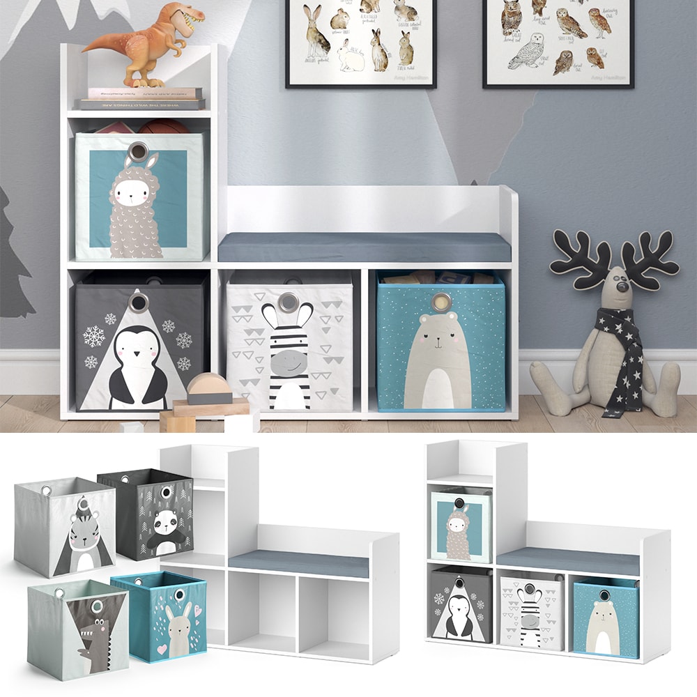 Vicco Kinderregal B&uuml;cherregal Sitzbank Luigi Wei&szlig; Faltbox Spielzeugregal Comic - Bild 1