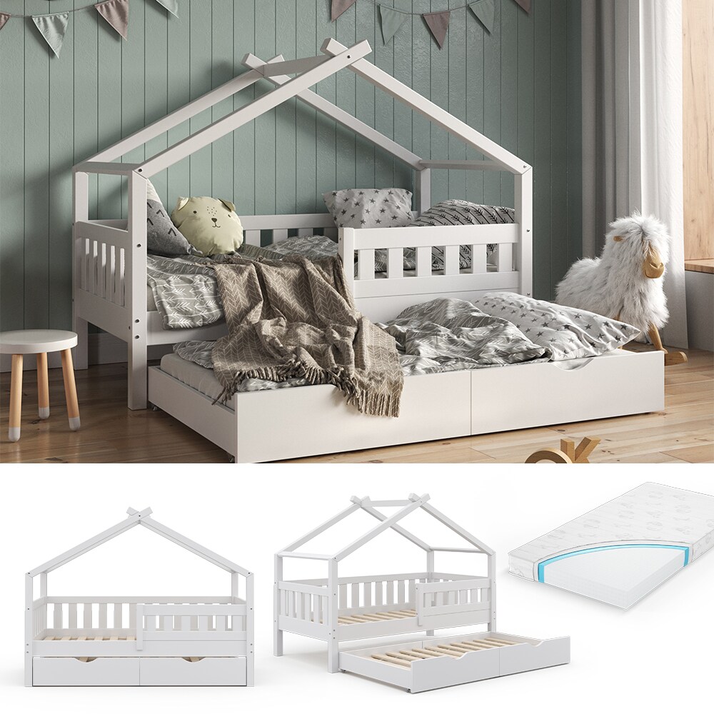 VitaliSpa Design Kinderbett 160×80 Babybett Hausbett Gästebett Matratze weiß | 04251421964754