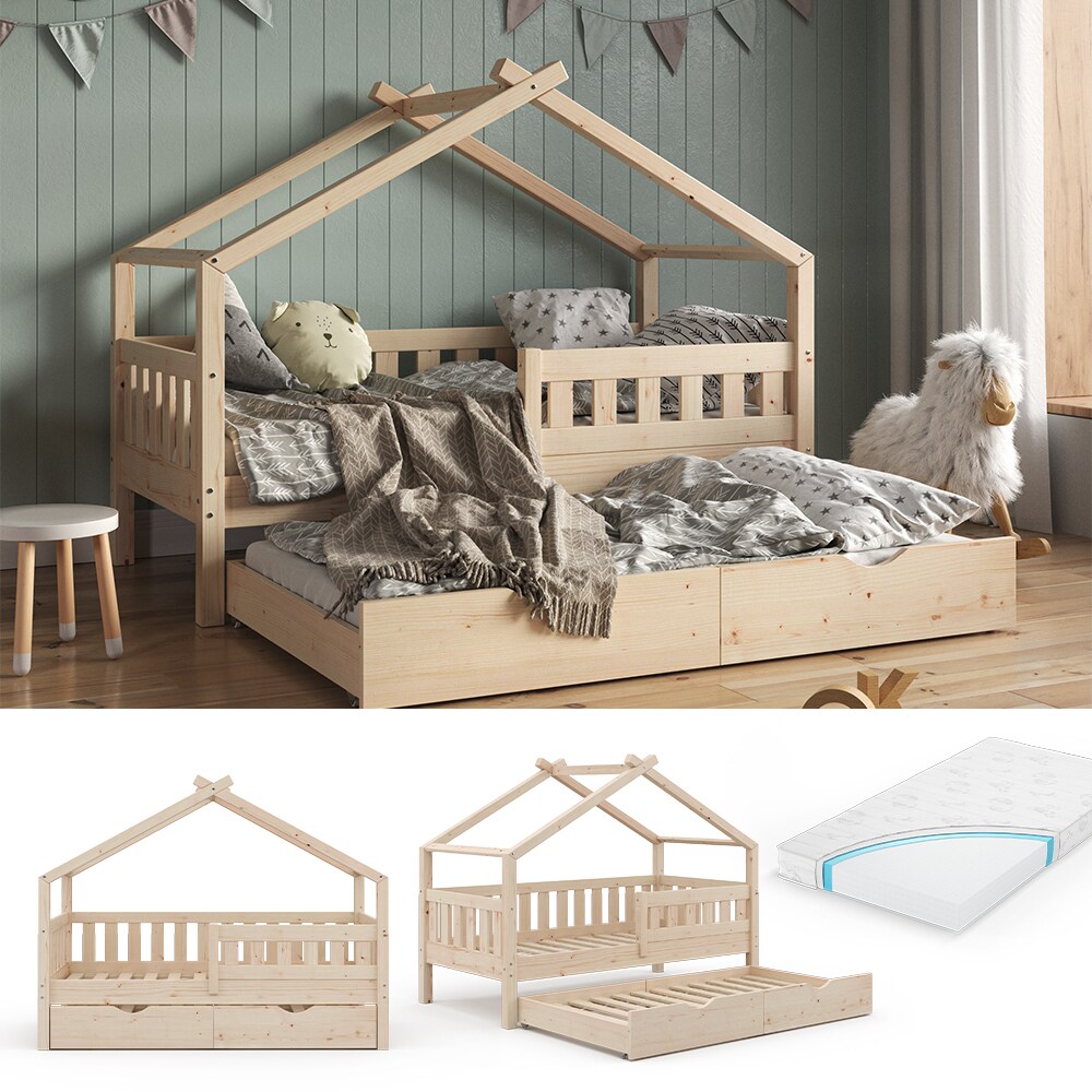 VitaliSpa Design Kinderbett 160x80 Babybett Hausbett Gästebett Matratze natur