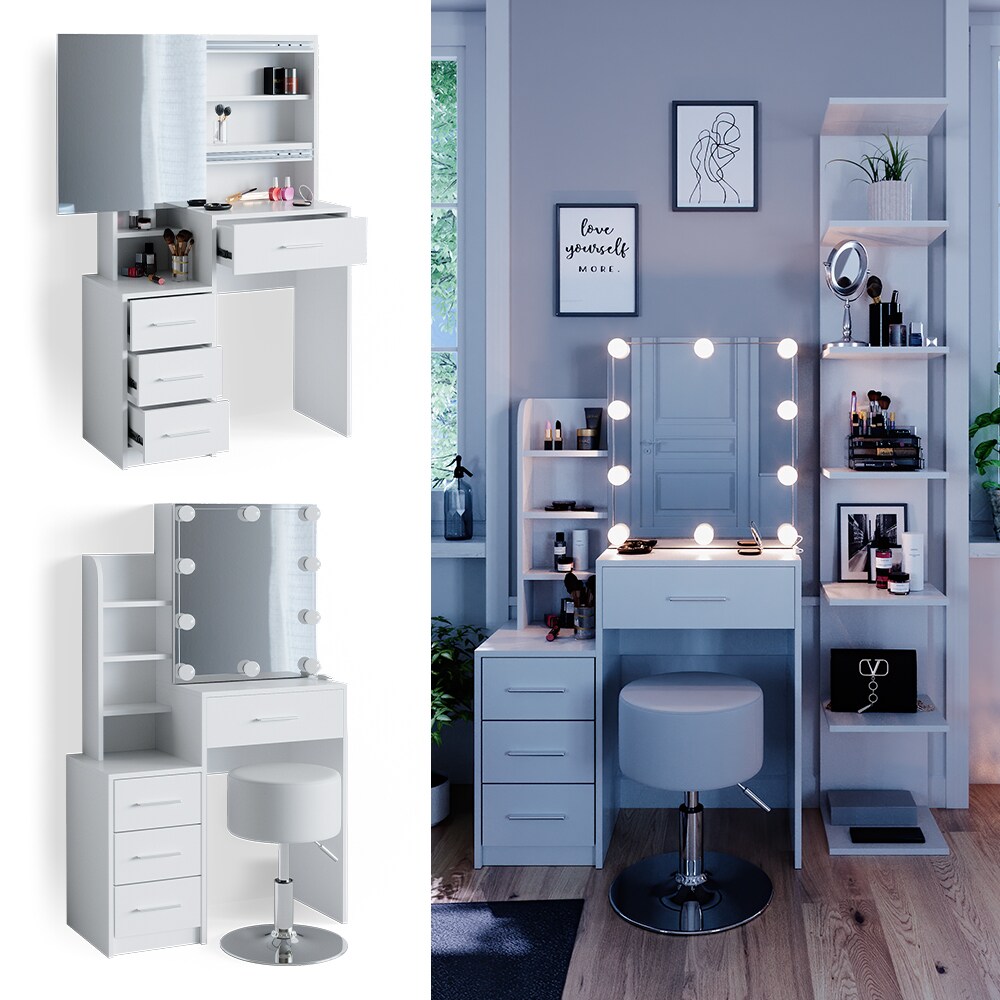 Vicco Schminktisch Frisiertisch Schminkkommode Conrada LED-Beleuchtung + Hocker | 04251421964808