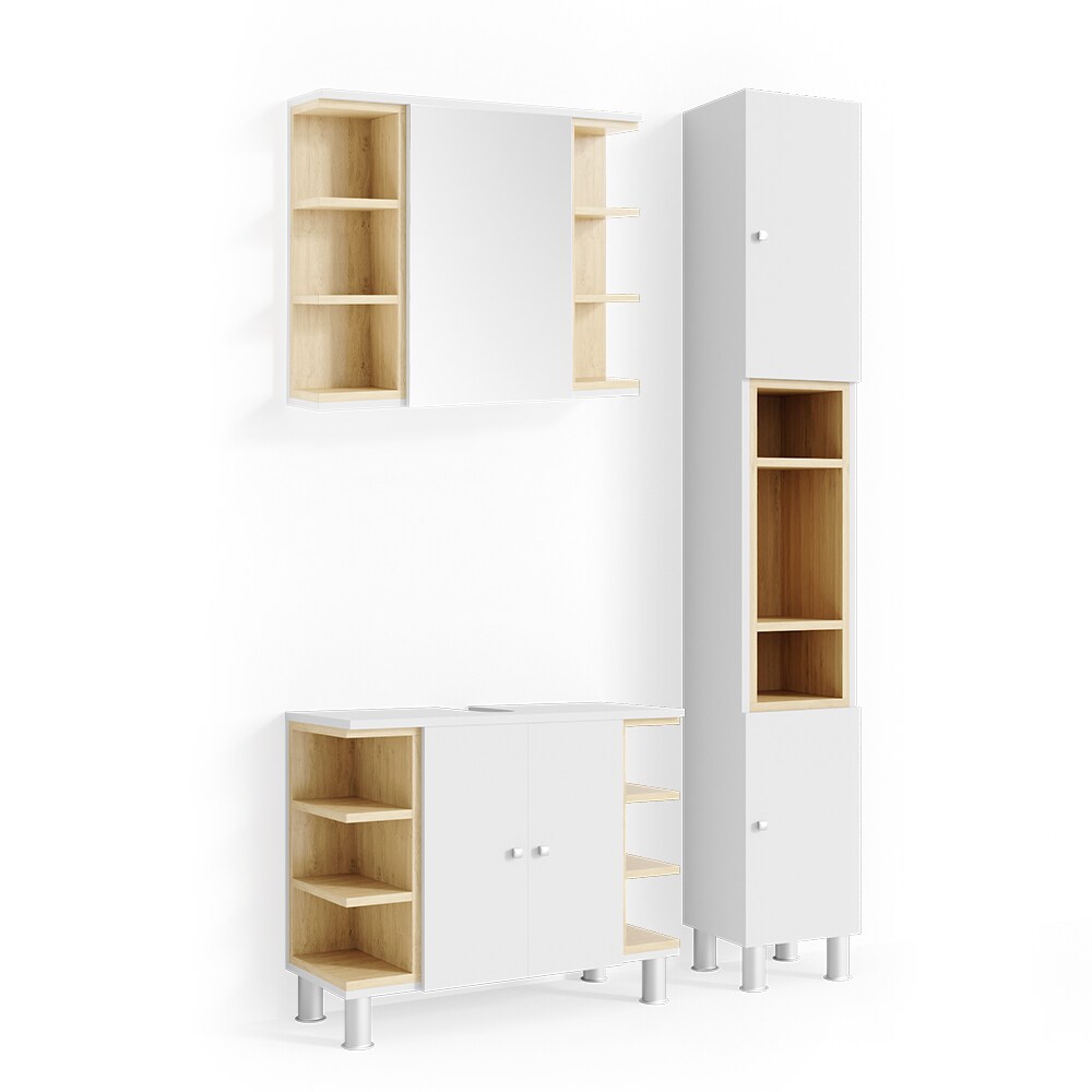 Vicco Badm&ouml;bel Set AQUIS Wei&szlig; Eiche Spiegel Waschtisch Unterschrank Hochschrank - Bild 1