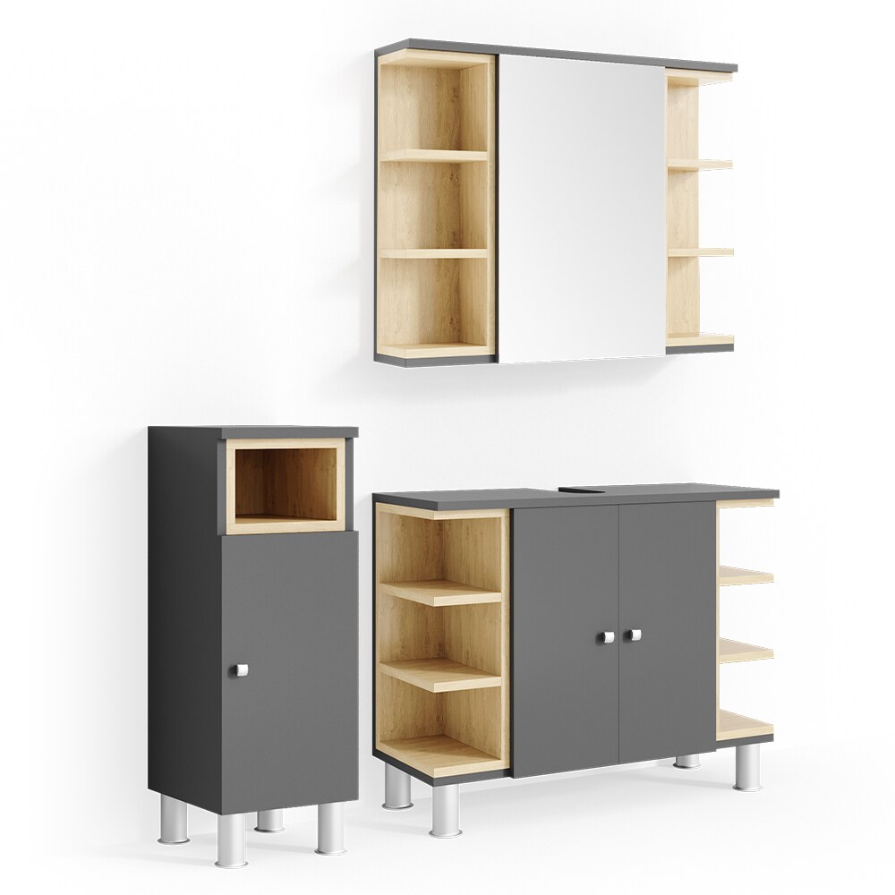 Vicco Badm&ouml;bel Set AQUIS Anthrazit Spiegel Waschtisch Unterschrank Midischrank - Bild 1