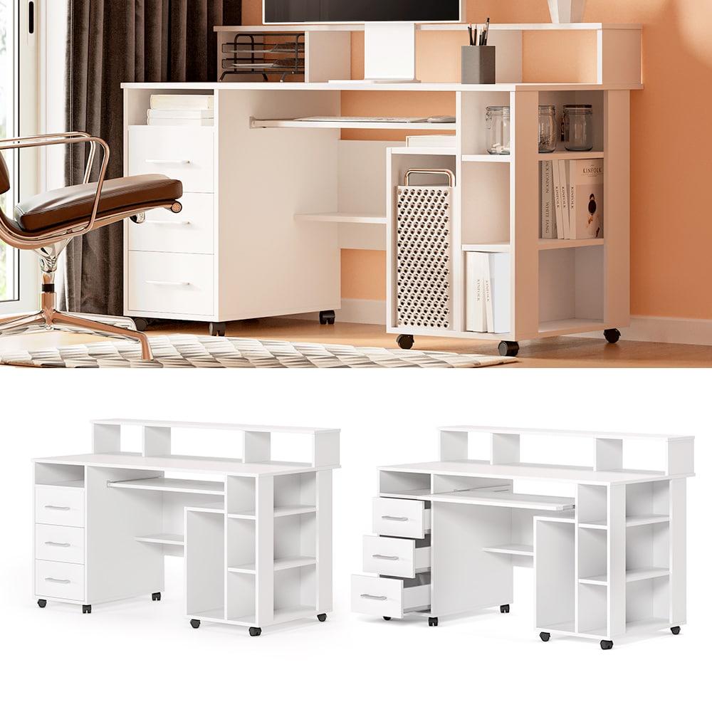 Vicco Schreibtisch Arbeitstisch Computertisch Bern auf Rollen Schubladen Ablagen - Bild 1