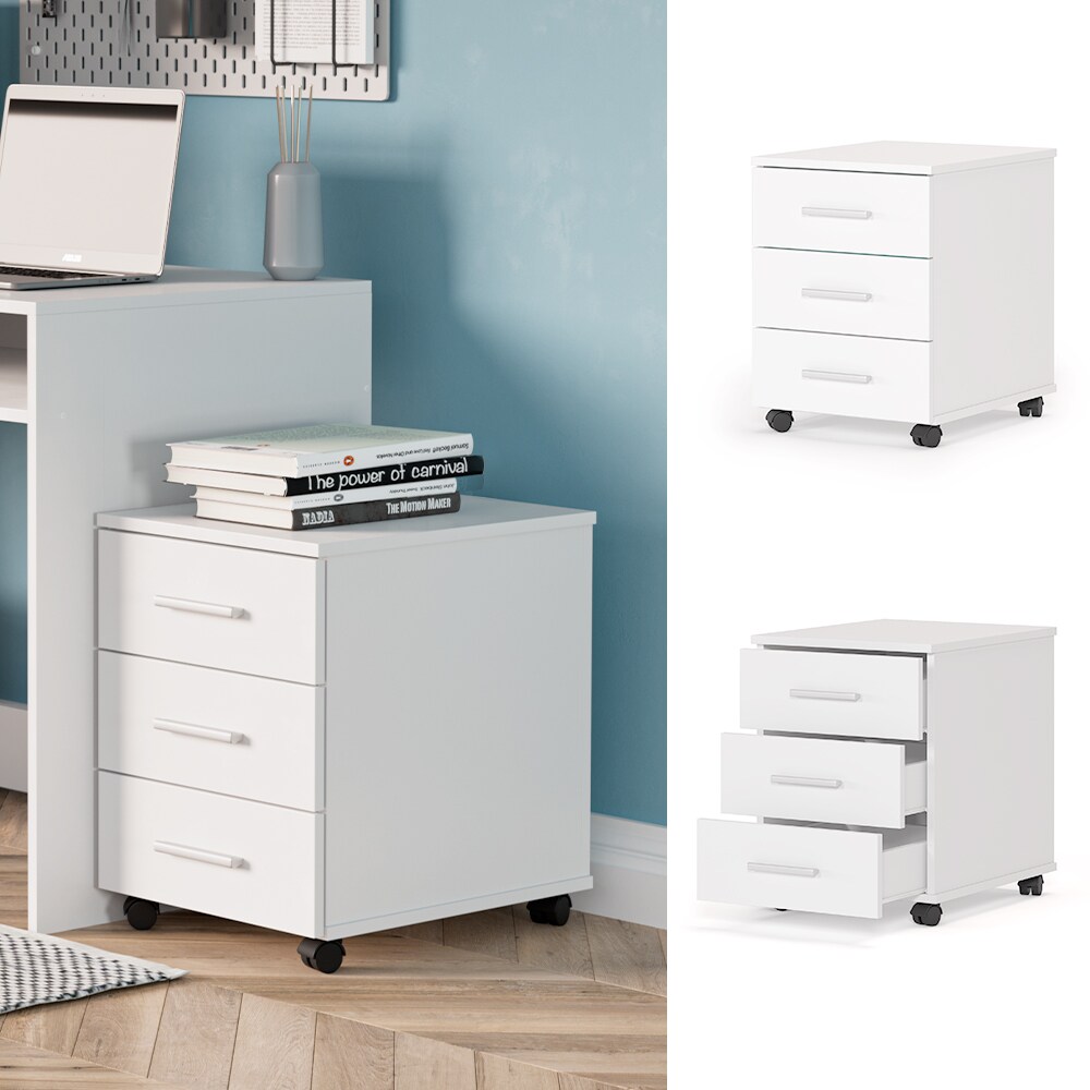 Vicco Rollcontainer mobiler Aktenschrank Adin wei&szlig; auf Rollen 3 Schubladen Holz - Bild 1