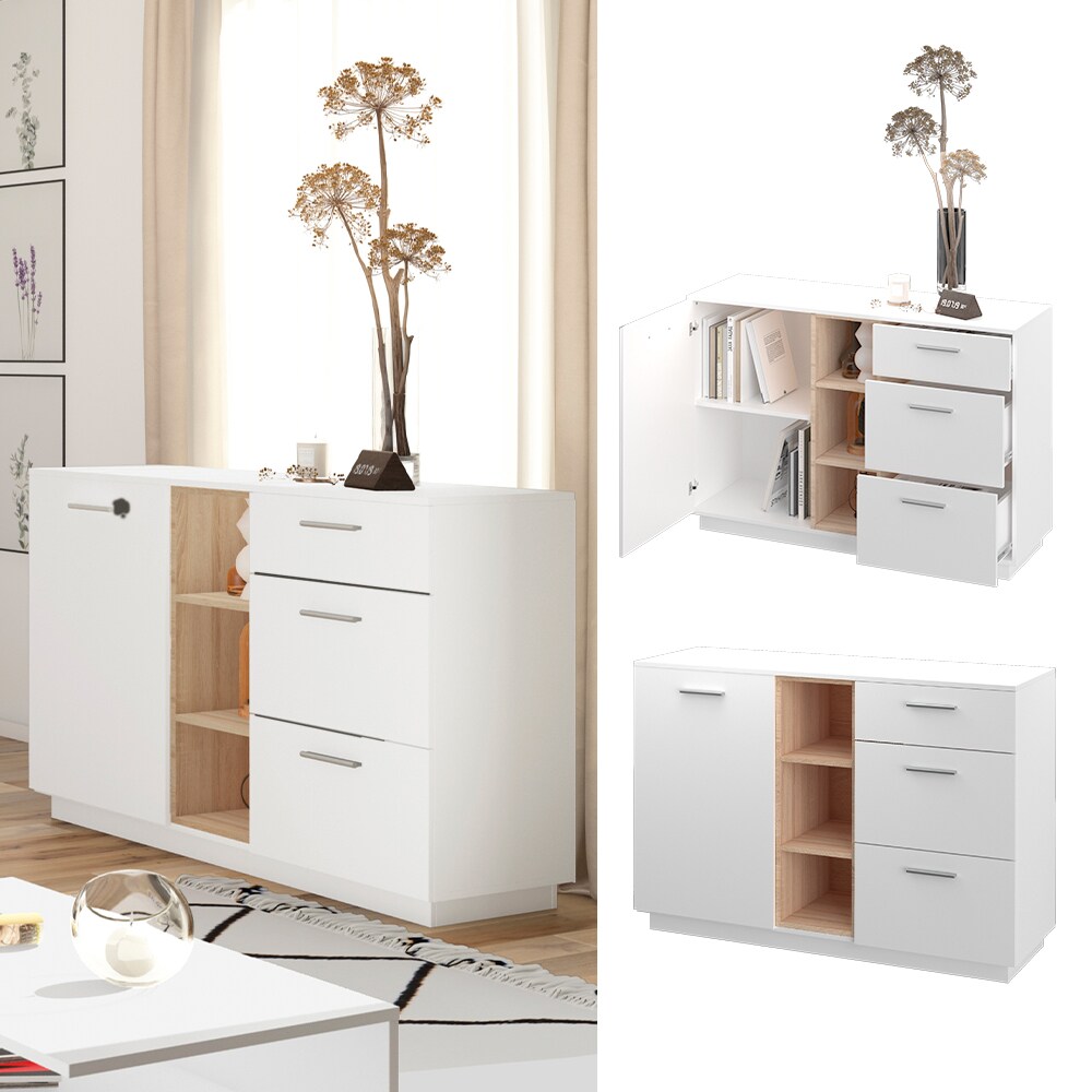 Vicco Kommode Highboard Anrichte Beatrice Wei&szlig; 3 Schubladen Sideboard Regal - Bild 1