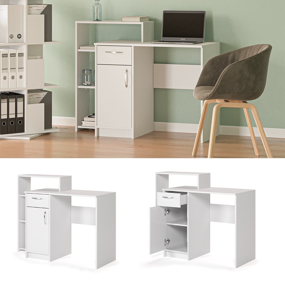 Vicco Schreibtisch mit Regal Alvar Wei&szlig; Raumteiler Computertisch Arbeitstisch - Bild 1