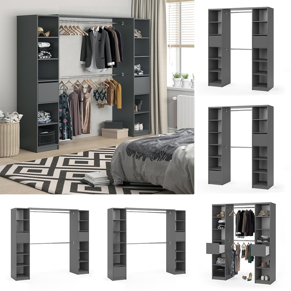 Vicco Kleiderschrank Visit Anthrazit Dielenschrank Flurgarderobe - Offen begehbar (Set XL) - Bild 1