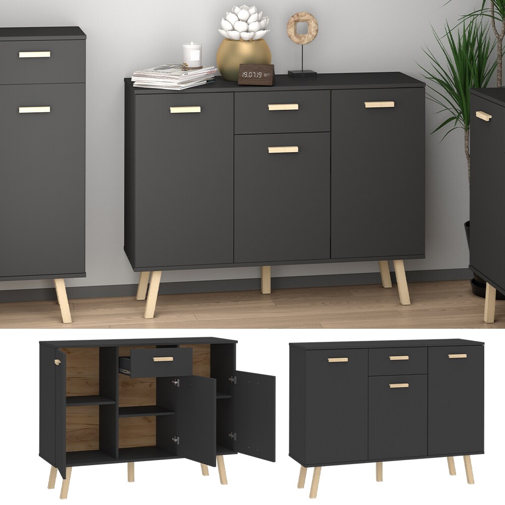 Vicco Kommode Highboard Anrichte Hans Anthrazit Holzf&uuml;&szlig;e Schublade Sideboard - Bild 1