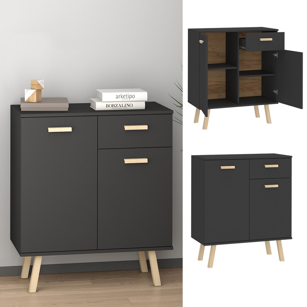 Vicco Kommode Highboard Anrichte Hans Anthrazit Holzf&uuml;&szlig;e Schublade Sideboard - Bild 1