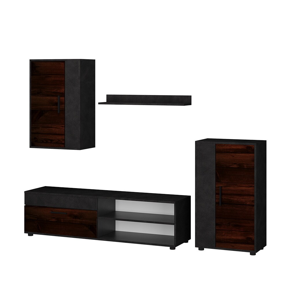 Wohnwand BERNO Dunkel Old Style Schrankwand Lowboard TV Hängeschrank VICCO