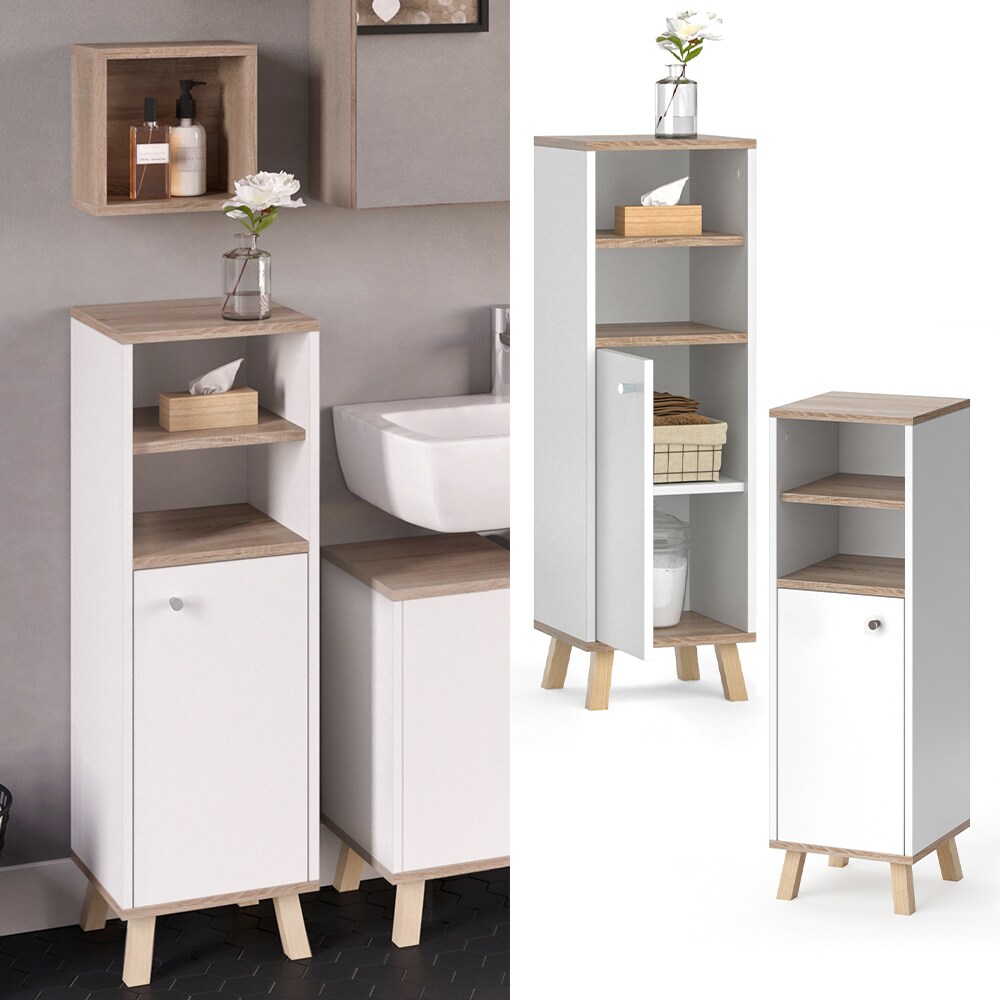 Vicco Midischrank Badschrank Badregal Senyo Sonoma/Wei&szlig; 2 F&auml;cher Badm&ouml;bel - Bild 1