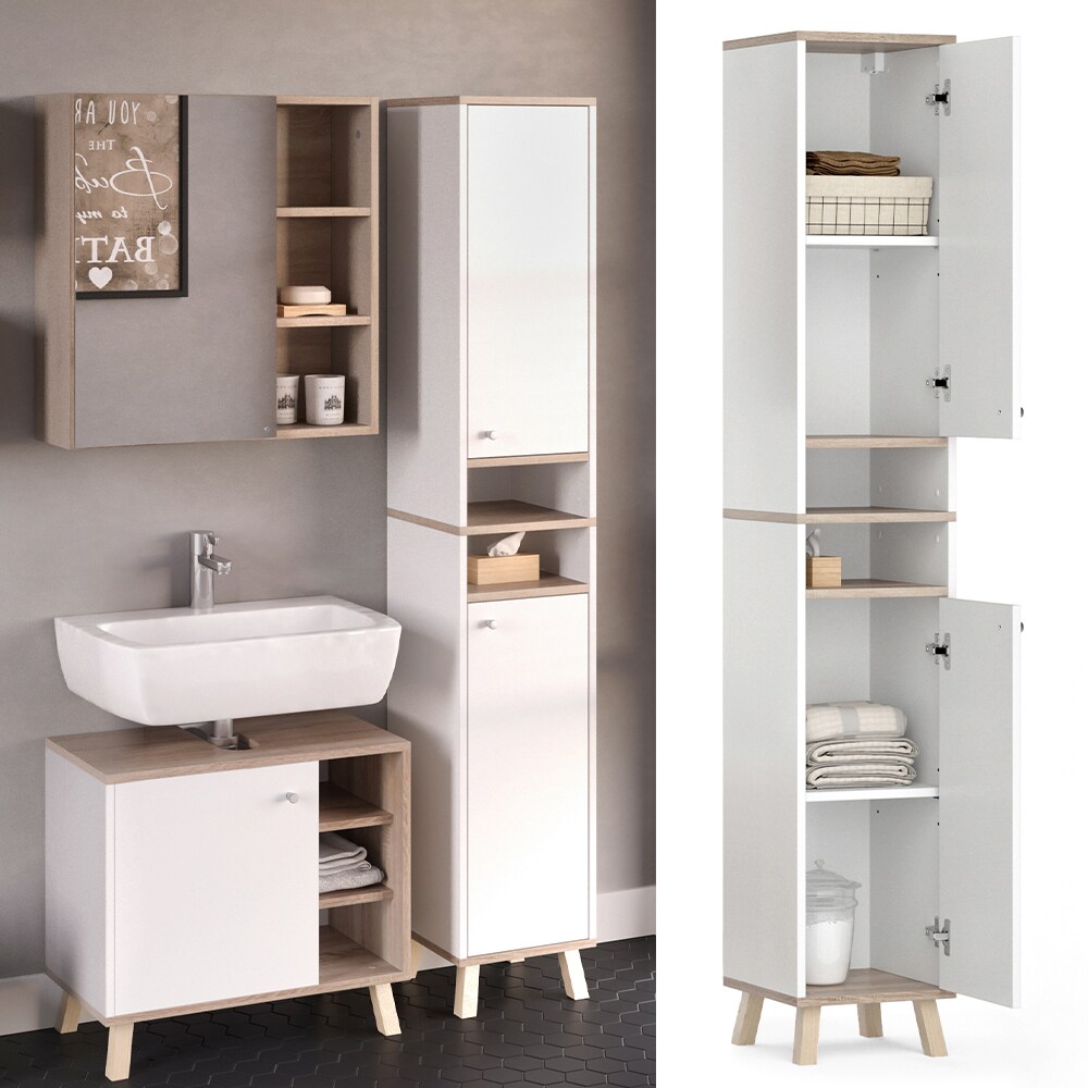 Vicco Hochschrank Badschrank Regalschrank Senyo Sonoma/Weiß Badezimmer Badmöbel
