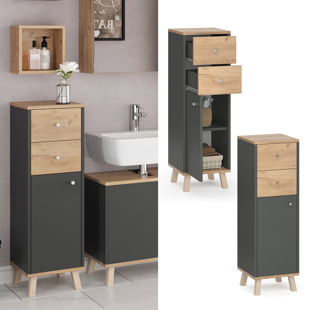 Vicco Midischrank Badschrank Badregal Senyo Goldkraft/ANT 2 Schubladen Badm&ouml;bel - Bild 1