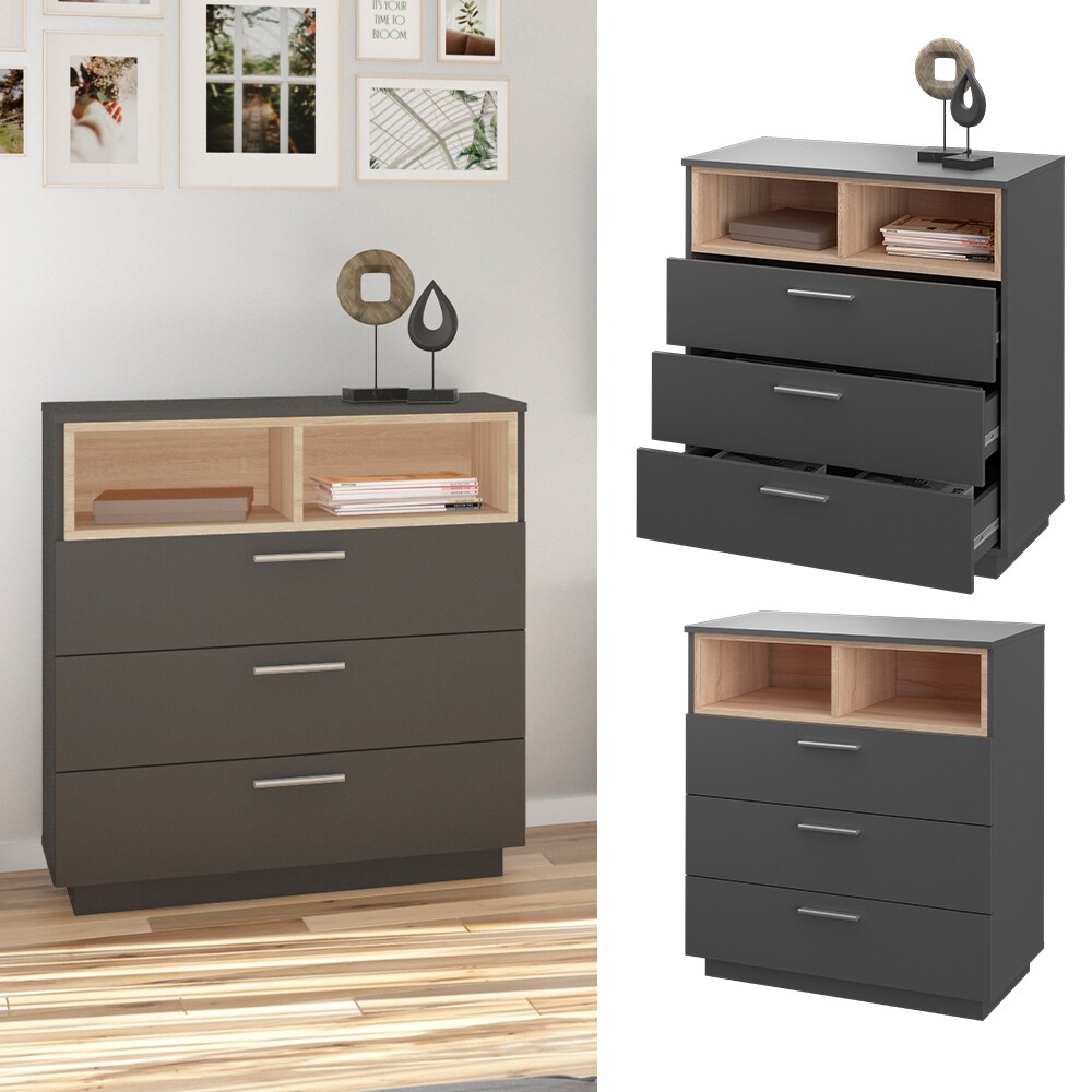 Vicco Kommode Highboard Anrichte Beatrice Anthrazit 3 Schubladen Sideboard Regal - Bild 1