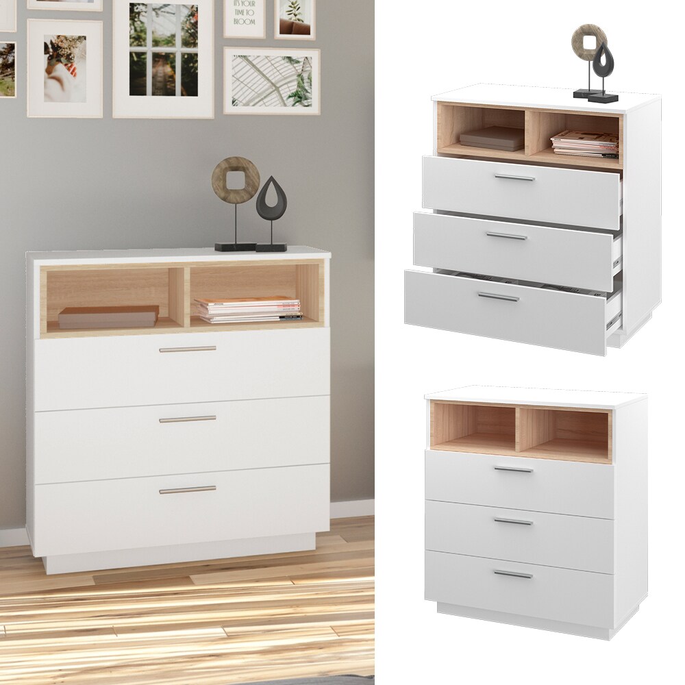 Vicco Kommode Highboard Anrichte Beatrice Wei&szlig; 3 Schubladen Sideboard Regal - Bild 1