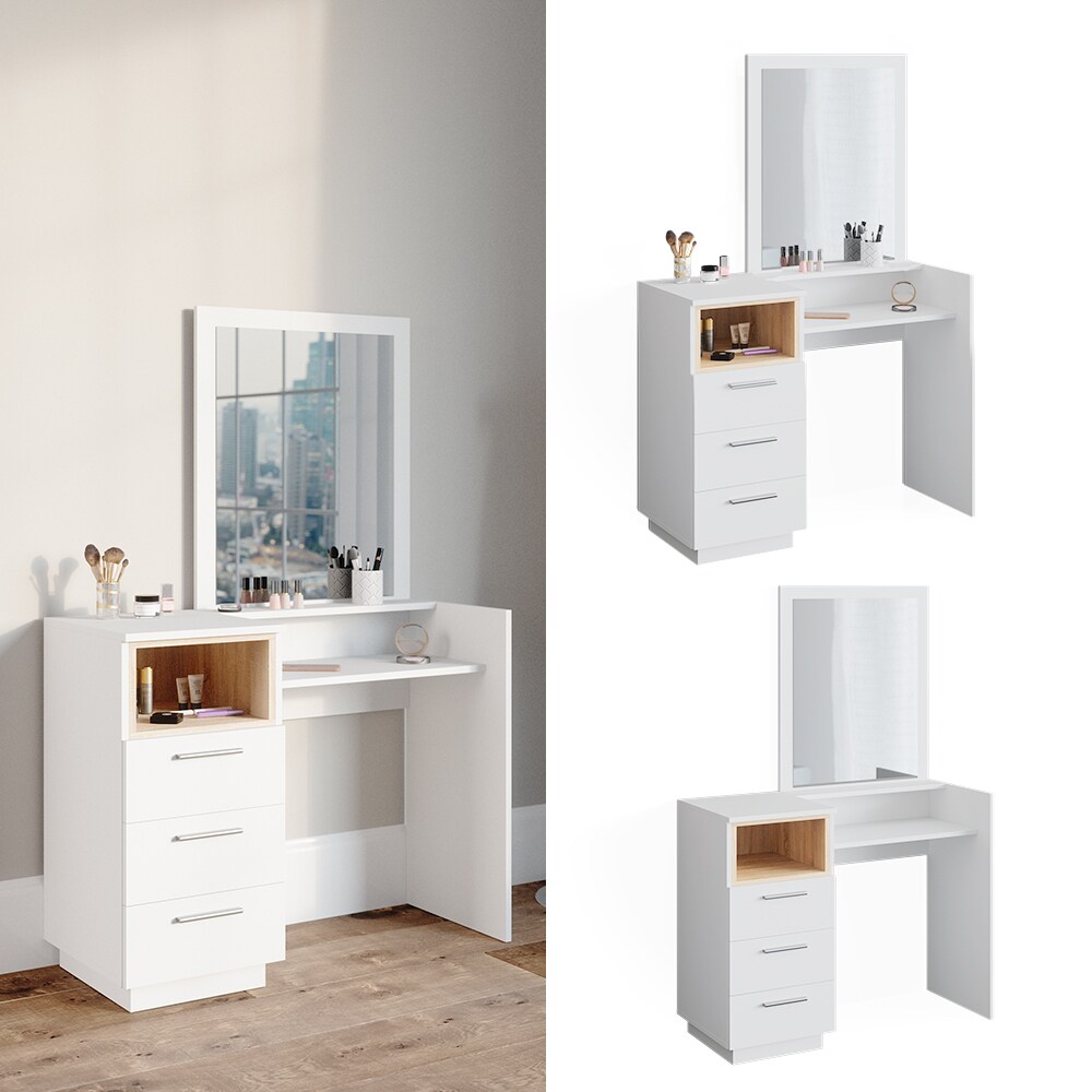Vicco Schminktisch Frisiertisch Frisierkommode Beatrice wei&szlig; mit Spiegel Ablagen - Bild 1