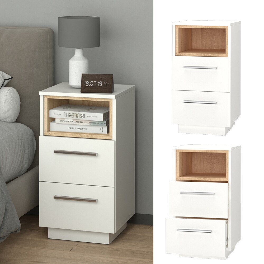 Vicco Nachtschrank Nachttisch Nachtkommode Beatrice Weiß 2 Schubladen Kommode | 04251421970236